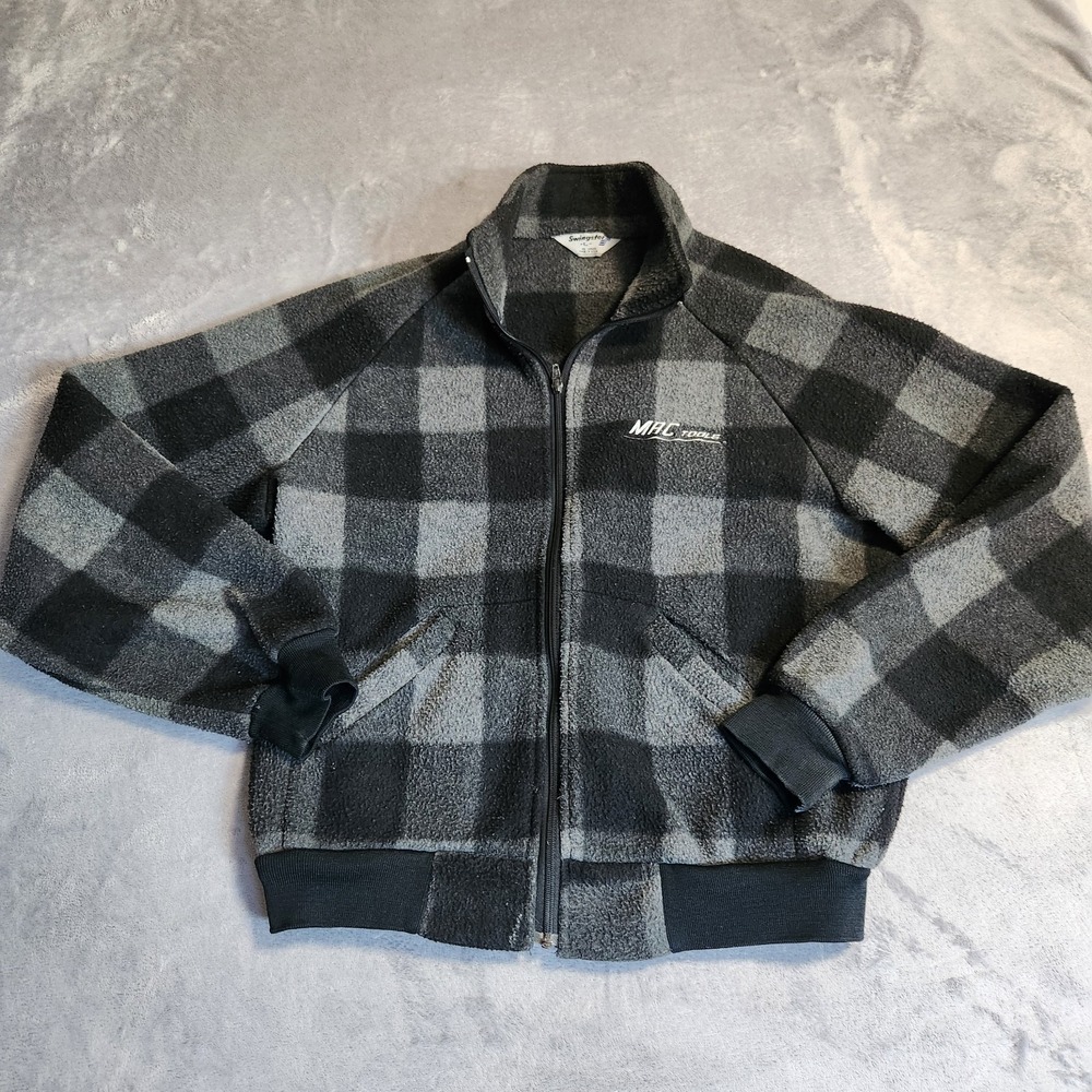 Vintage 90s Swingster MAC Tools Polar Fleece Jacket Large Buffalo Plaid USA Made